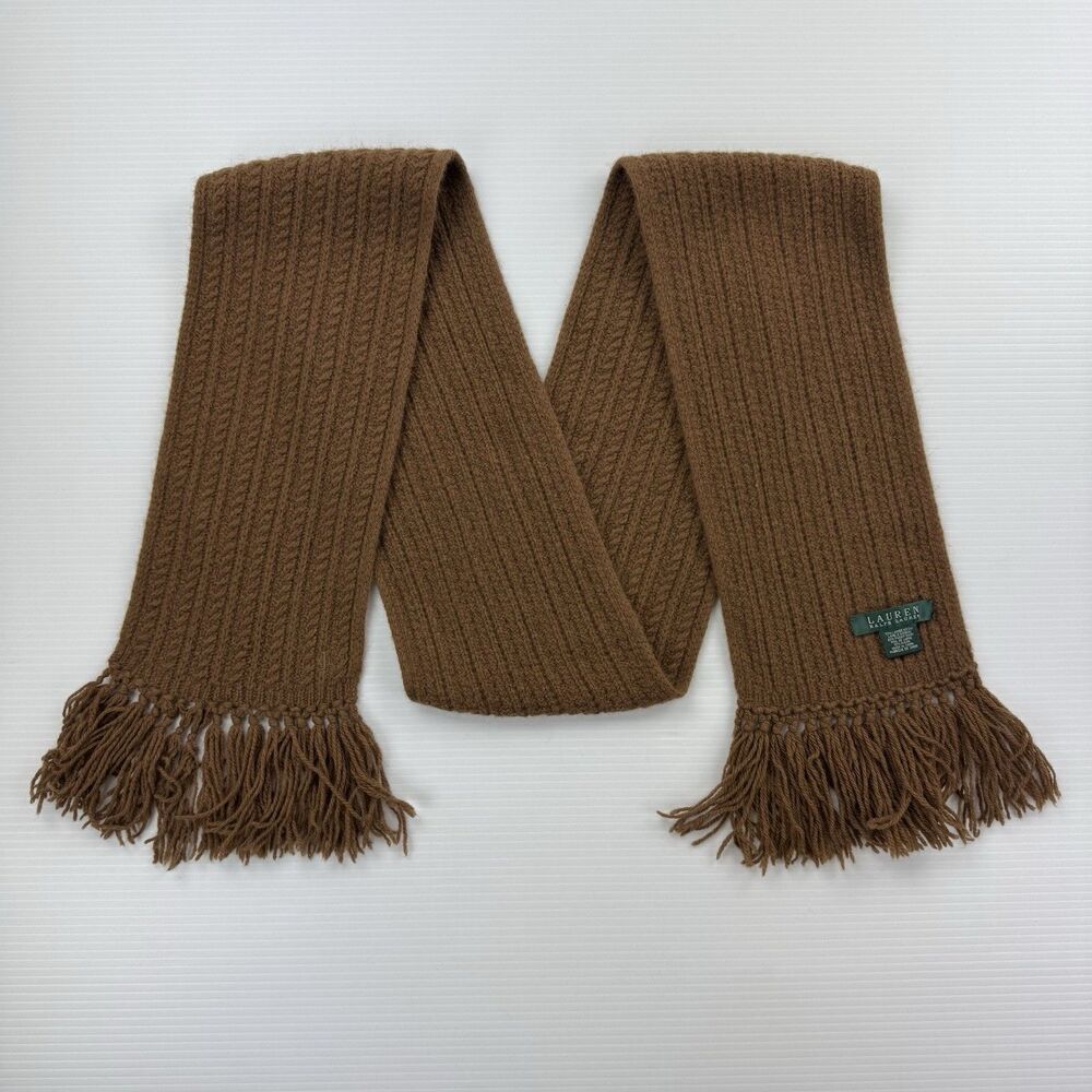 Lauren Ralph Lauren Wool Rabbit Hair Scarf Brown Fringe Classic Boho